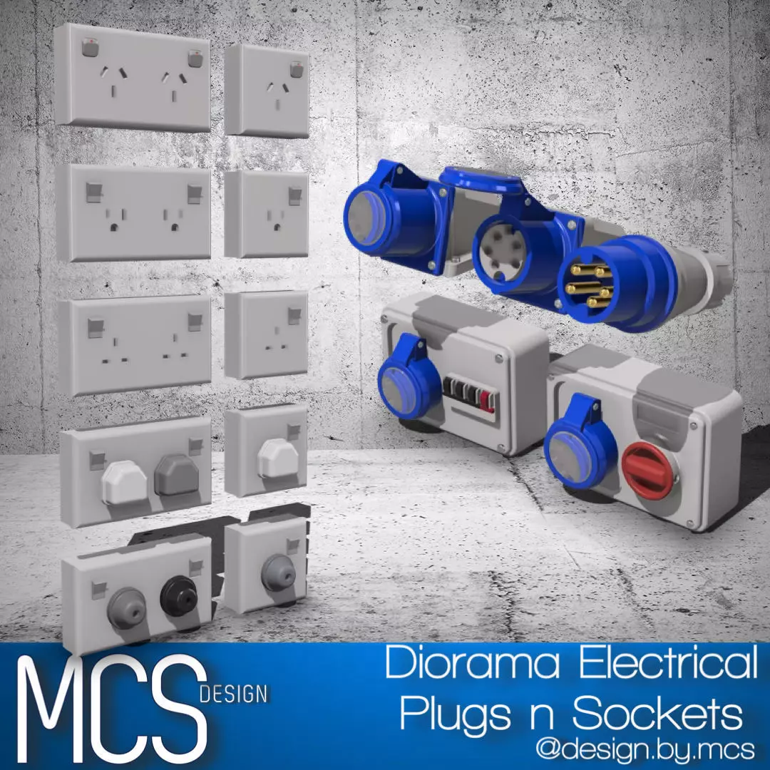 Diorama Electrical Plugs n Sockets x15 styles 3D print model_0