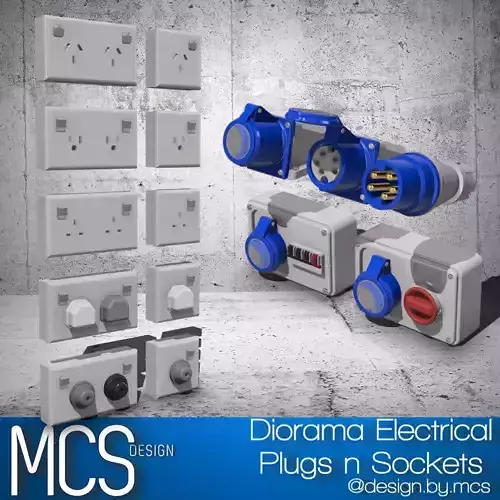 Diorama Electrical Plugs n Sockets x15 styles 3D print model