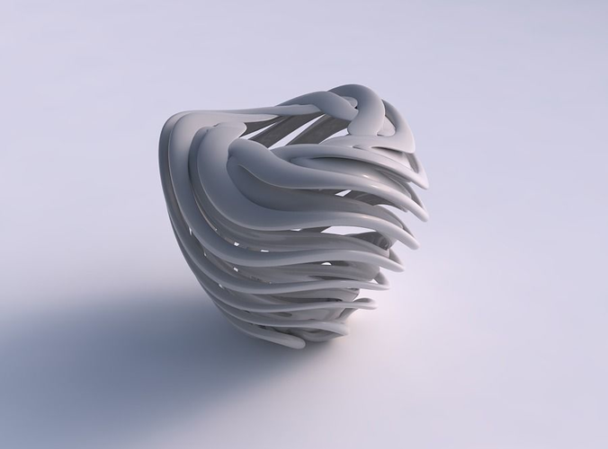 Vase spherical compressed double twisted with collapsed top wavy top