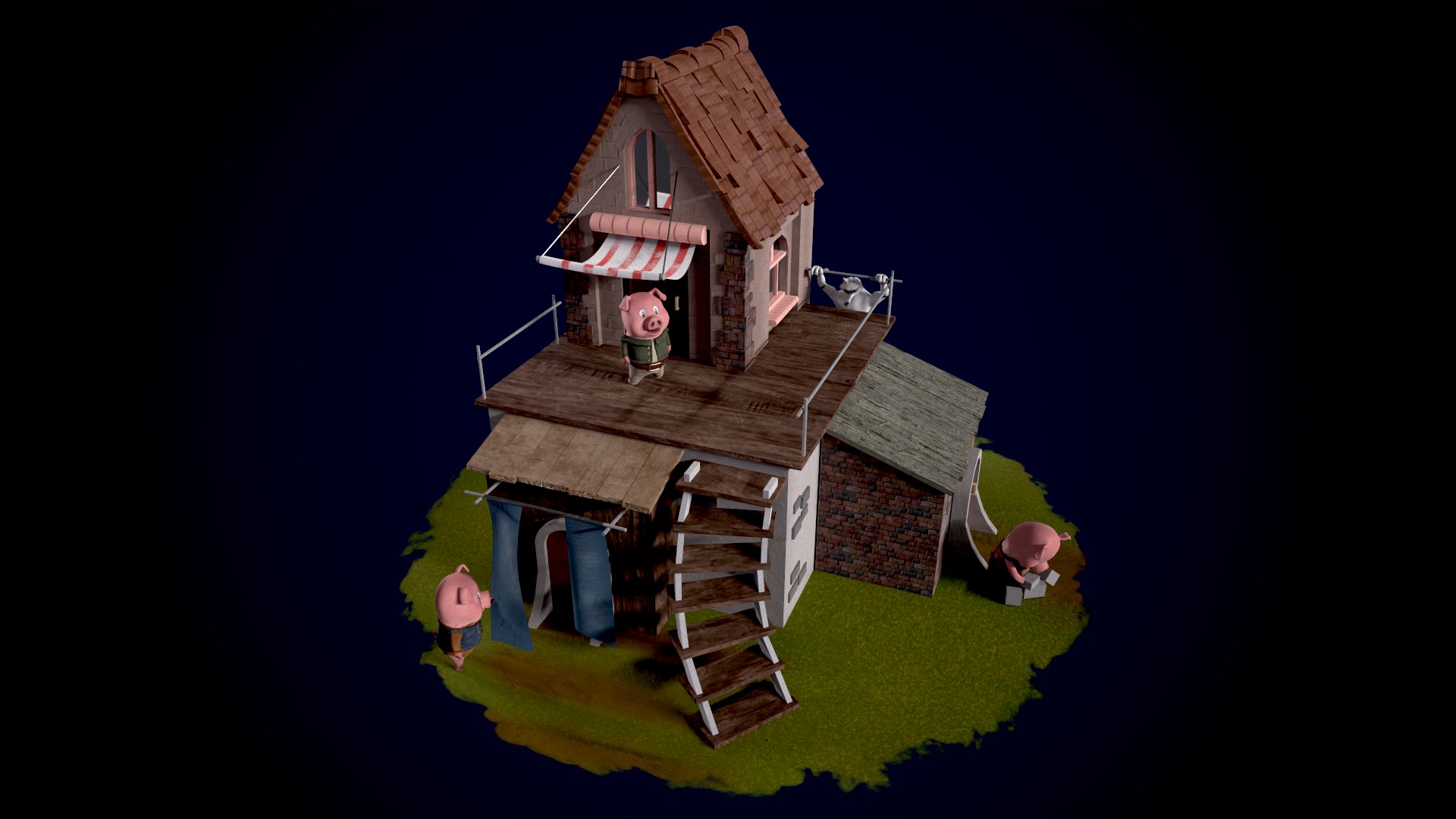 The Three Little Pigs - Fairy Tale Low-poly 3D model_1