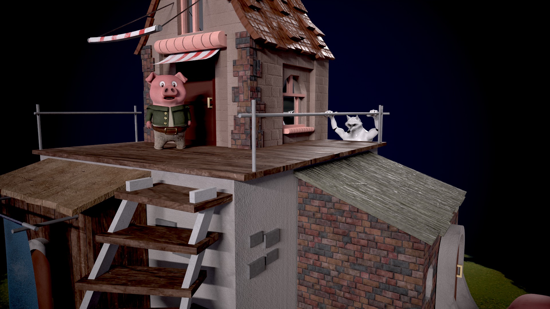 The Three Little Pigs - Fairy Tale Low-poly 3D model_4