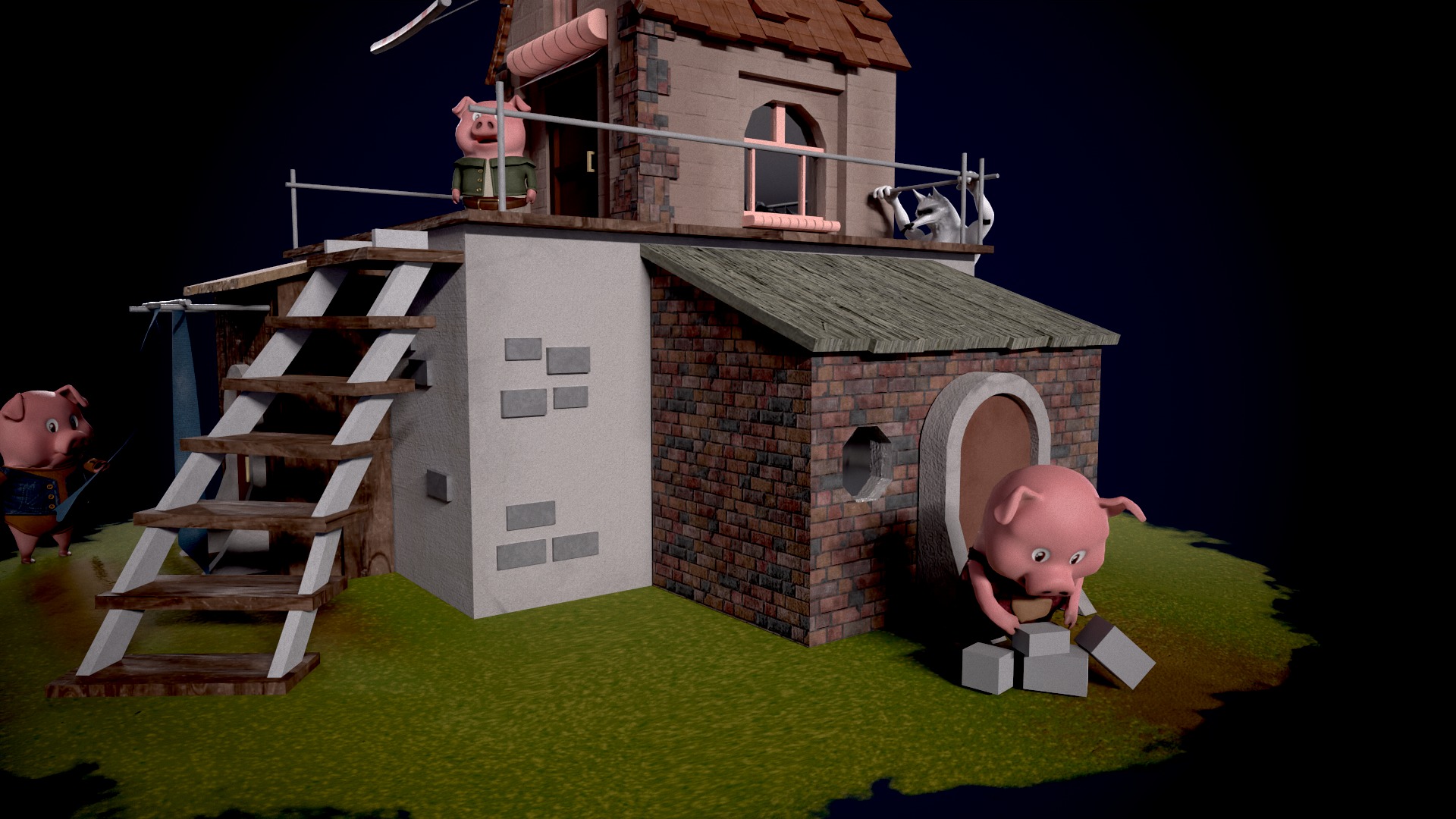 The Three Little Pigs - Fairy Tale Low-poly 3D model_6