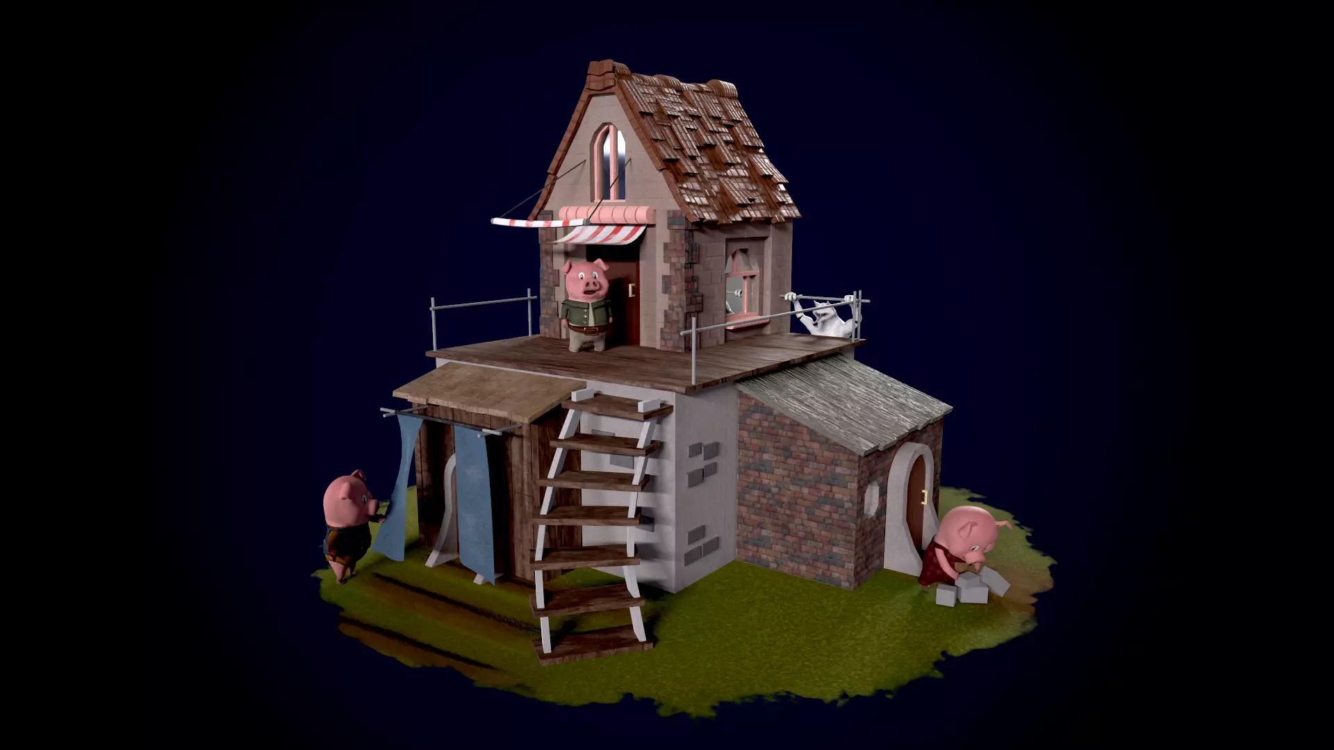 The Three Little Pigs - Fairy Tale Low-poly 3D model_0