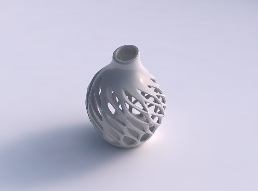 Vase spherical with smooth beveled cuts and high neck pimp up... 3D print model_0