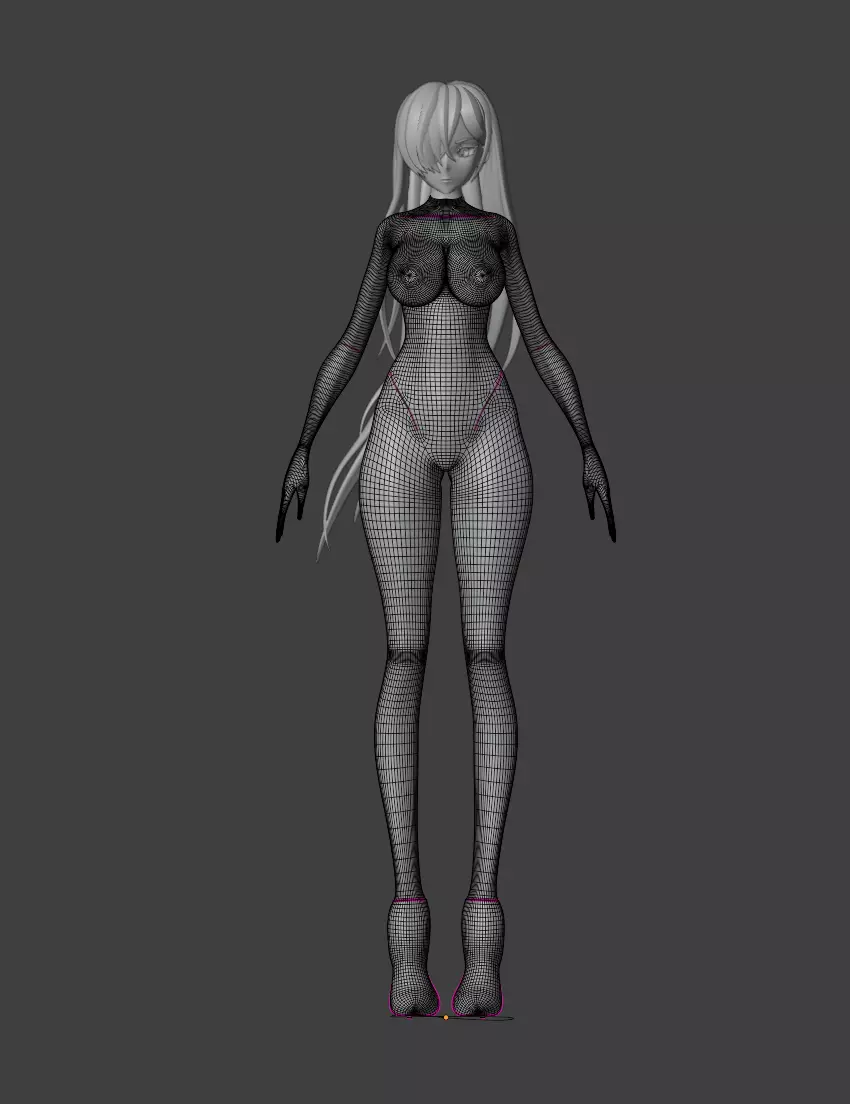 Anime Girl Base Mesh Low-poly 3D model_5