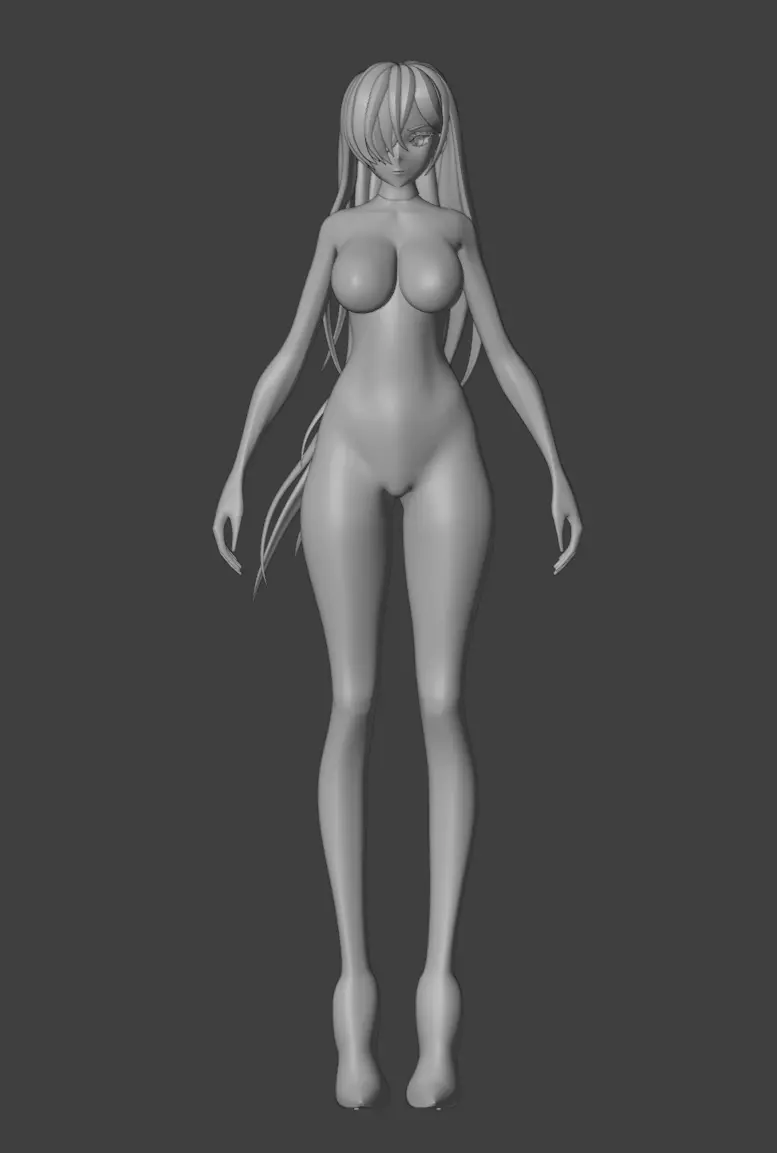 Anime Girl Base Mesh Low-poly 3D model_1