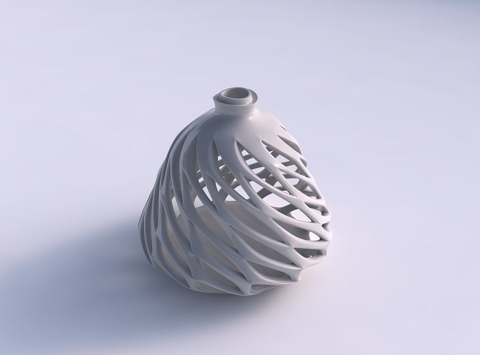 Vase spherical with smooth beveled cuts and extruded top twisted and streched top