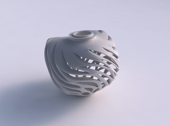 Vase spherical with smooth beveled cuts and extruded top wavy top