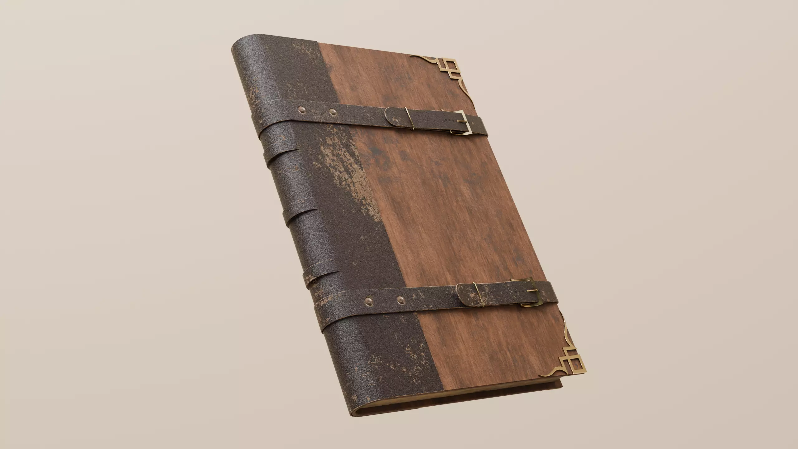 Vintage Wood and Leather Book Low-poly 3D model
