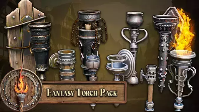 Blender 20 Massive Fantasy Torches Asset Pack