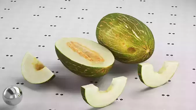 Realistic Melon 3D Model with Sliced and Whole Variations