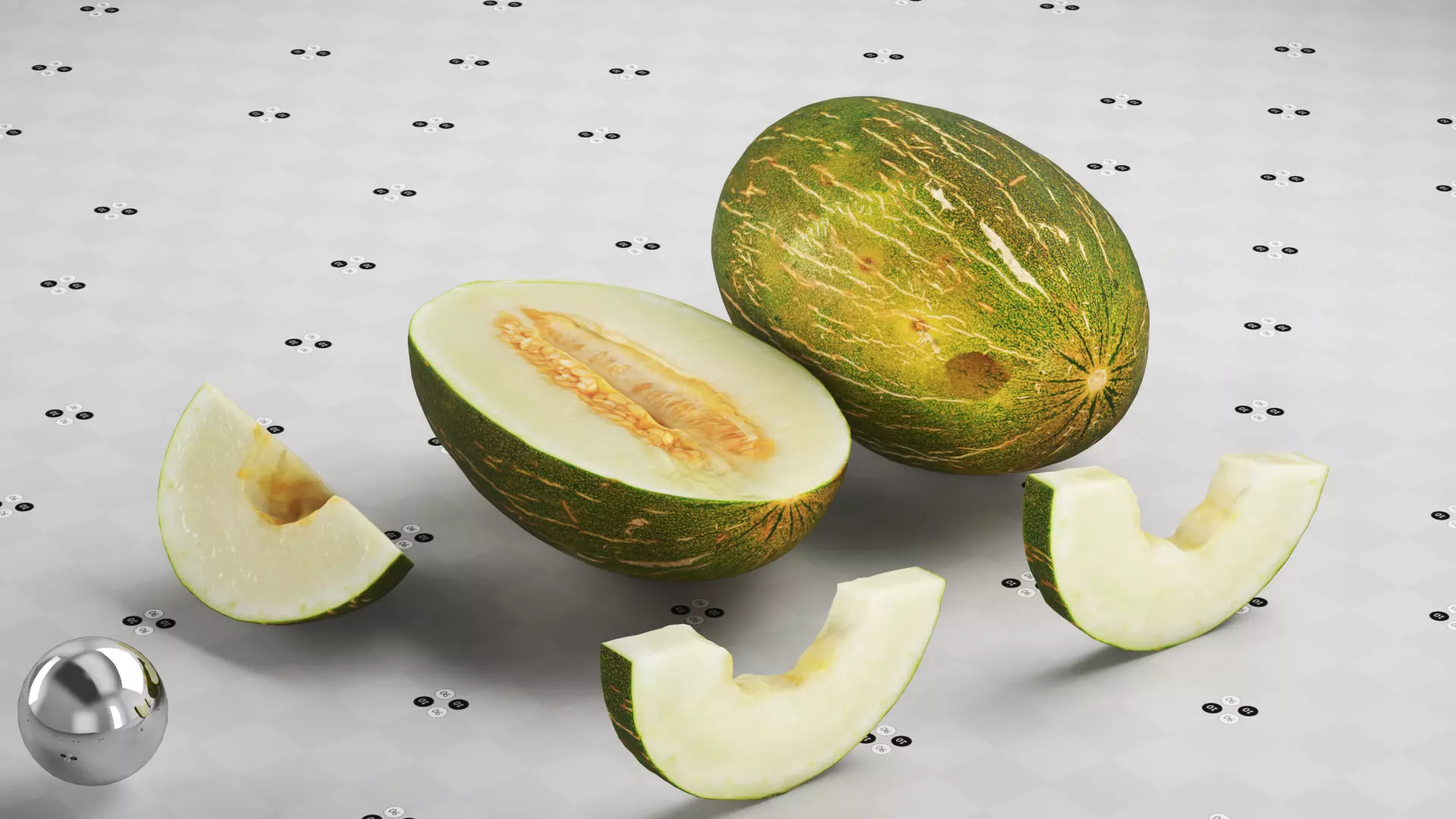 Realistic Melon 3D Model with Sliced and Whole Variations Low-poly 3D model