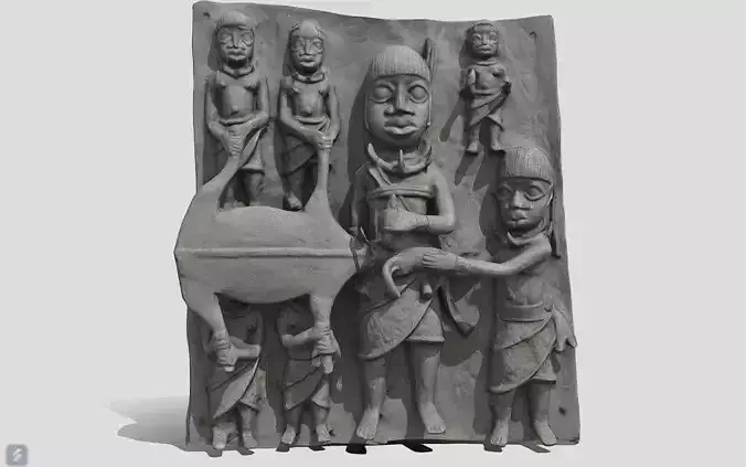 Relief Plaque with Cow Sacrifice Low-poly 3D model