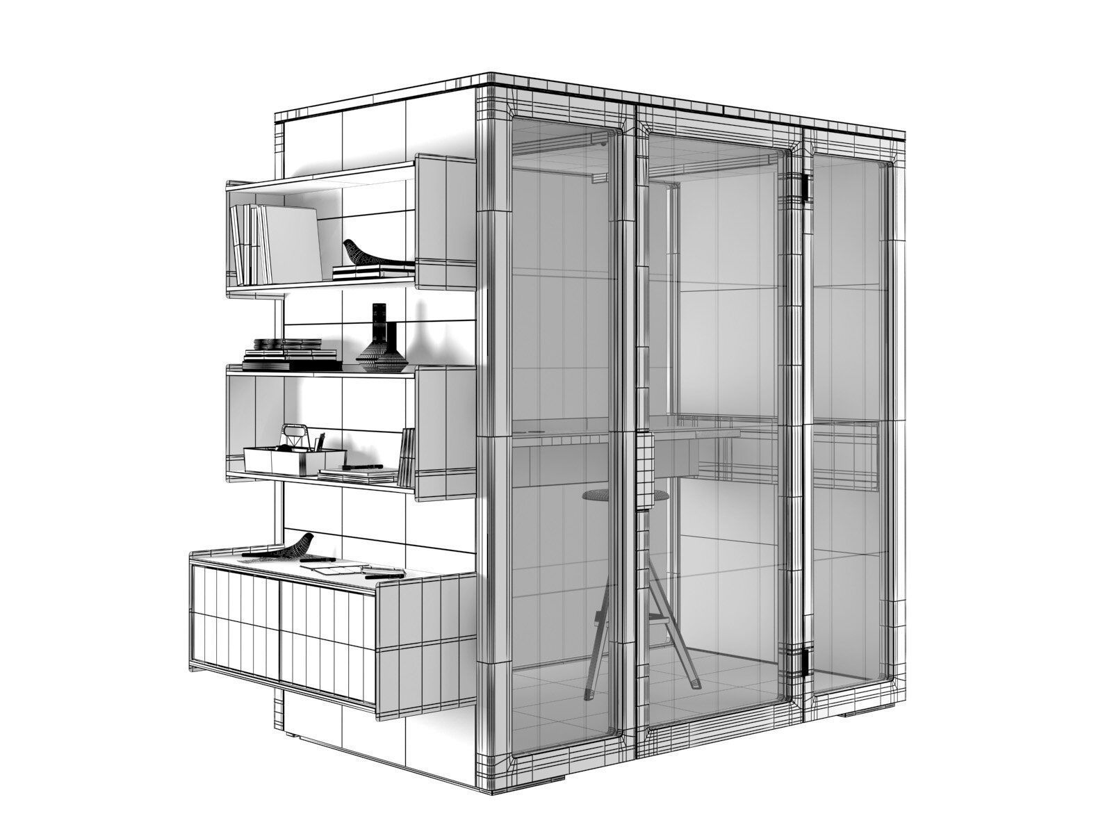 Talky M Meeting Pod with Shelves 3D model_1