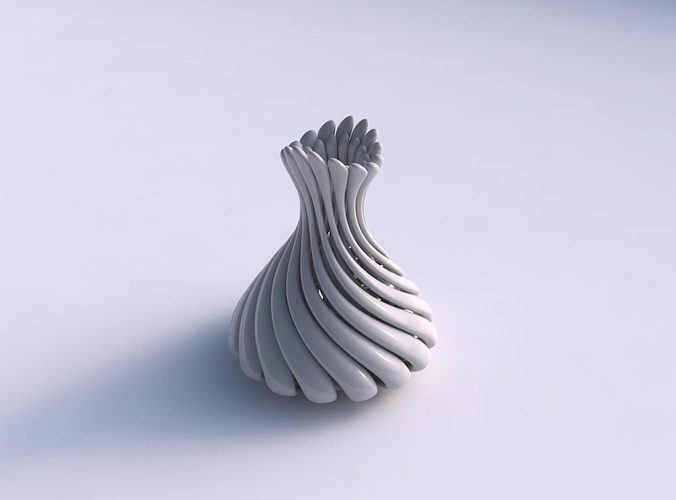 Vase small curved twisted with thick muscle structure and soft tips twisted and streched top