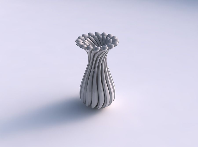 Vase small curved twisted with beveled muscle structure and soft tips widened top