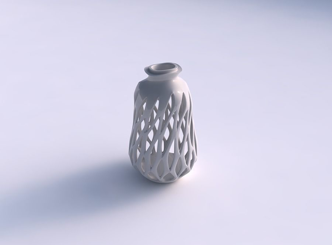 Vase spherical with smooth beveled cuts and extruded top streched and wavy top