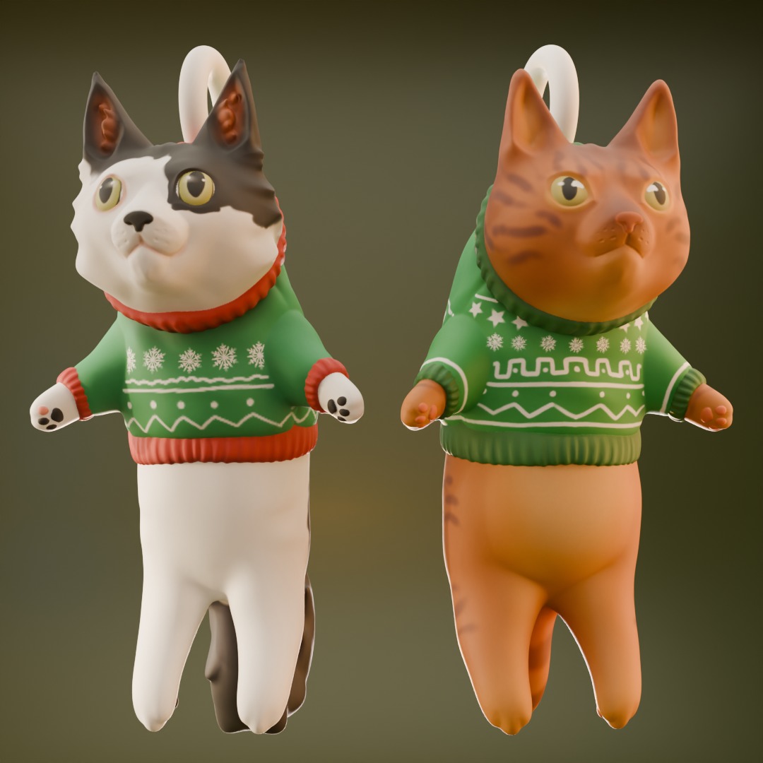 Kitty Christmas Ornaments 3D print model_1