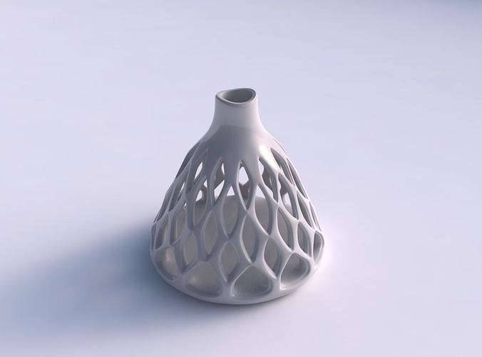 Vase spherical with smooth beveled cuts and high neck streched top