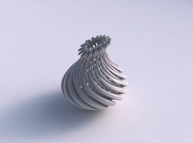 Vase small curved twisted with muscle structure and soft tips streched top corner