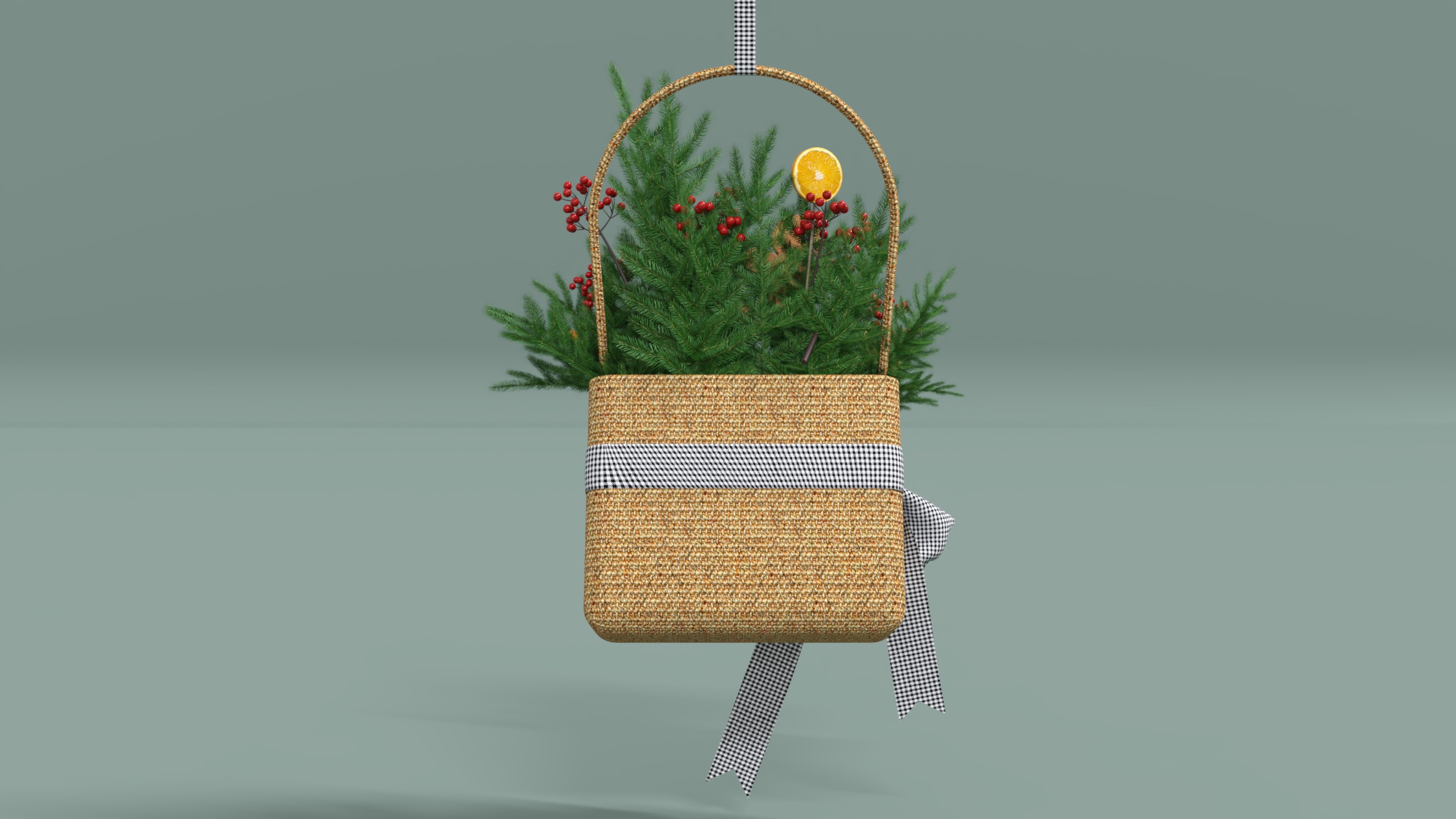 Wreath Basket Christmas Low-poly 3D model_1