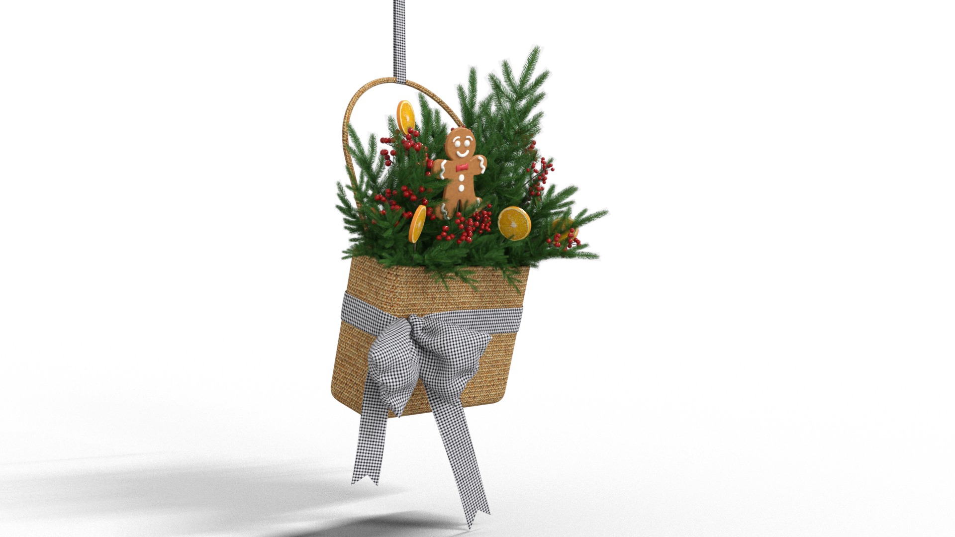 Wreath Basket Christmas Low-poly 3D model_3