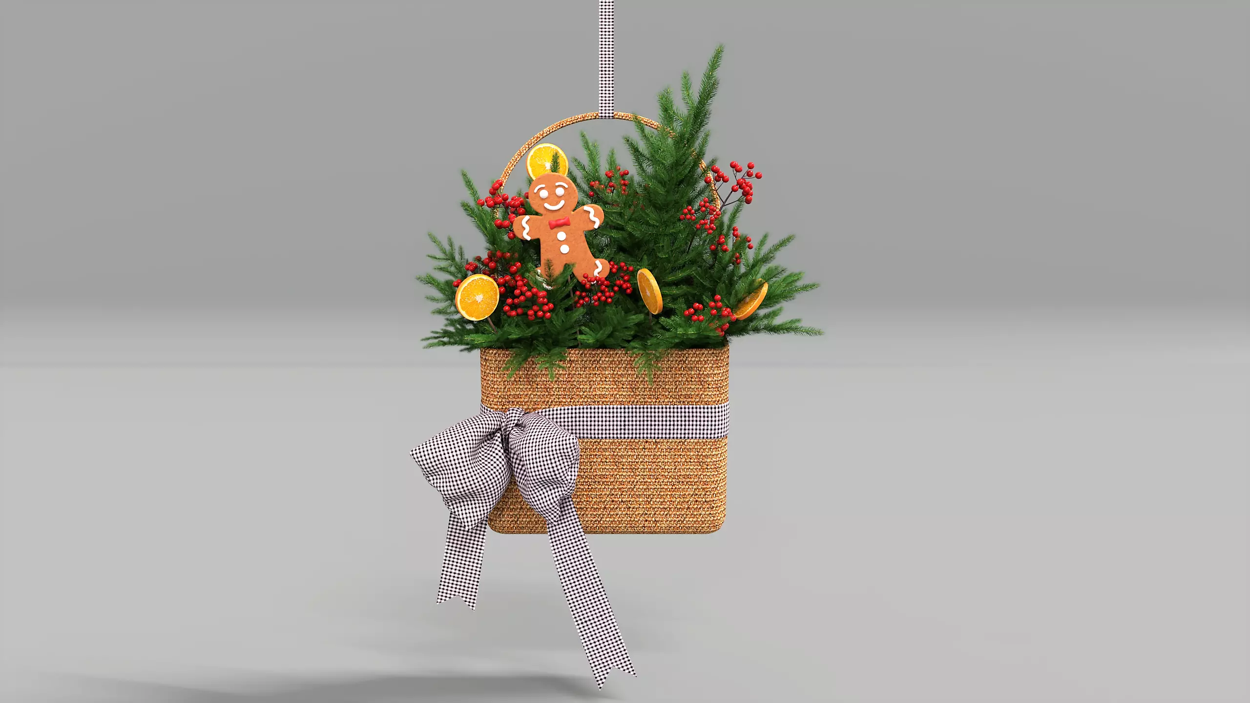 Wreath Basket Christmas Low-poly 3D model_0