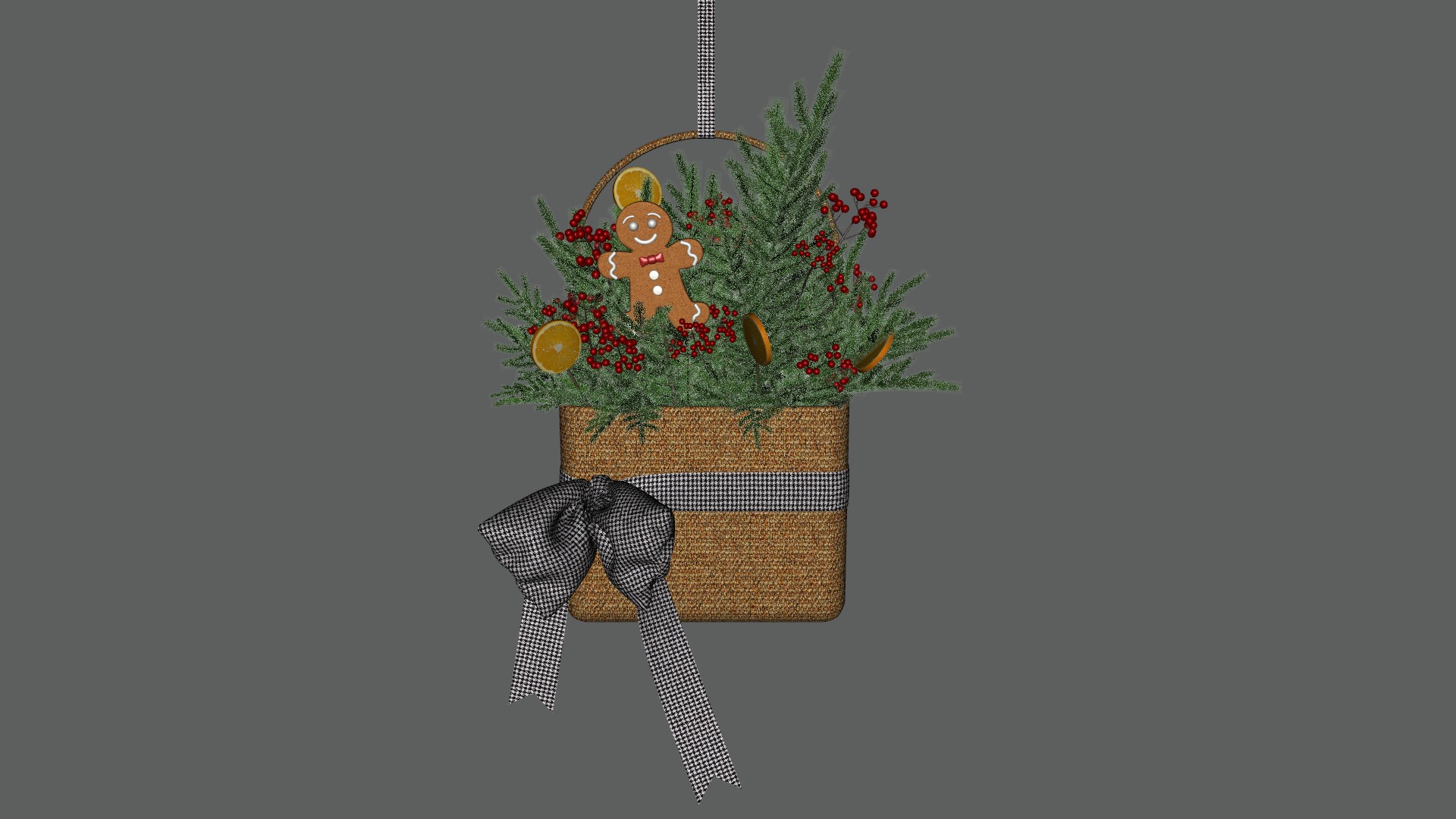 Wreath Basket Christmas Low-poly 3D model_10