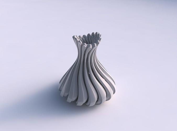 Vase small curved twisted with beveled muscle structure and soft tips streched top