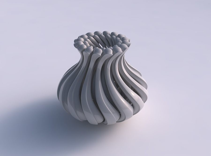 Vase small curved twisted with beveled muscle structure and soft tips squeezed