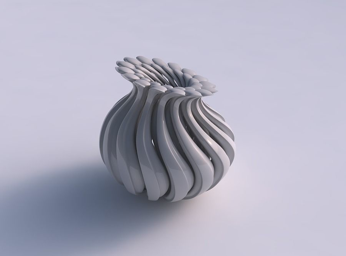 Vase small curved twisted with beveled muscle structure and soft tips squeezed with streched top corner