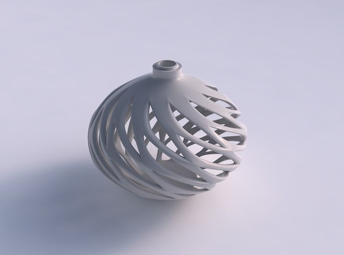 Vase spherical compressed with smooth beveled cuts and extruded top twisted and squeezed