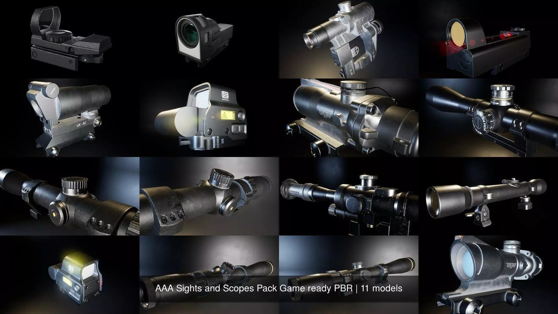 AAA Sights and Scopes Pack Game ready PBR 3D Model Collection_0