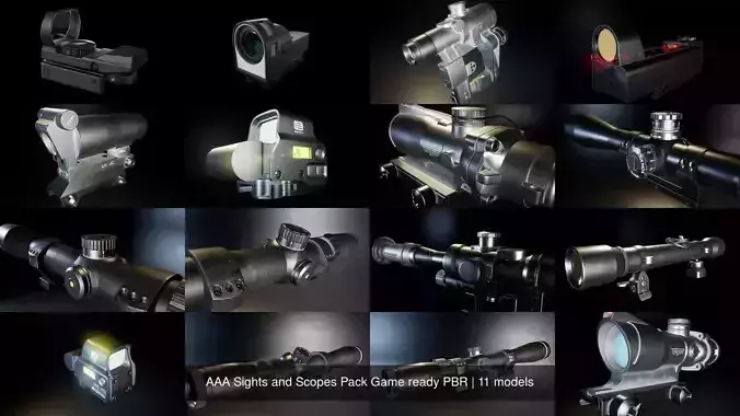 AAA Sights and Scopes Pack Game ready PBR 3D Model Collection
