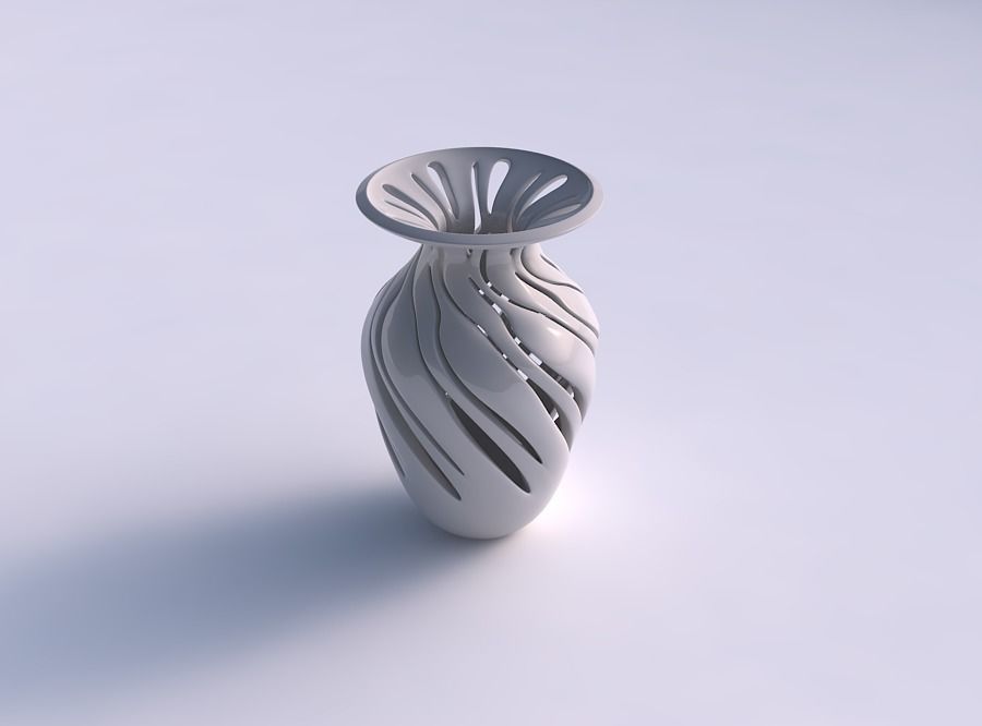 Vase slim wide tip with smooth cuts twisted and squeezed 3D print model_0