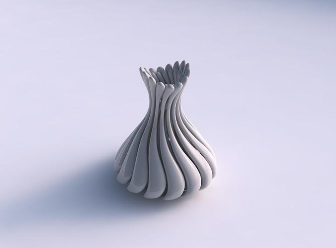 Vase small curved twisted with thick muscle structure and soft tips streched top