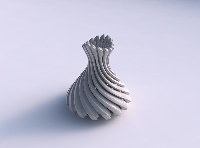 Vase small curved twisted with beveled muscle structure and soft tips twisted and streched top