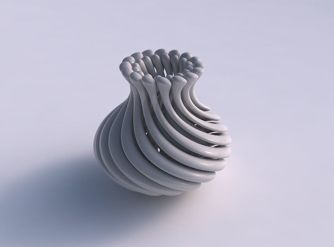 Vase small curved twisted with thick muscle structure and soft tips twisted and squeezed