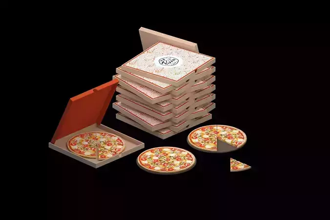 pizza on a wooden tray Low-poly 3D model