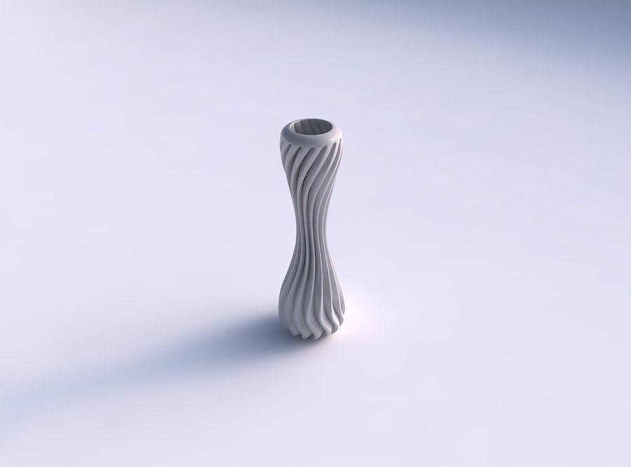 Vase slim wavy squeezed mid with extruded lines widened top 3D print model_0