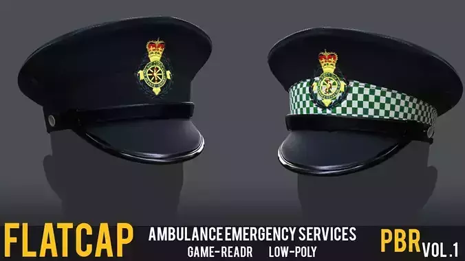 London Ambulance Service EMS  Officer  Flat Cap Hat Low-poly 3D model