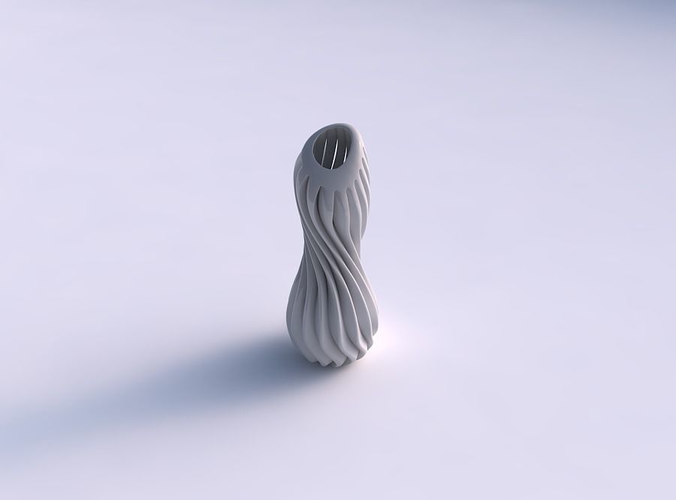 Vase slim wavy squeezed mid with extruded lines pimp up top 3D print model