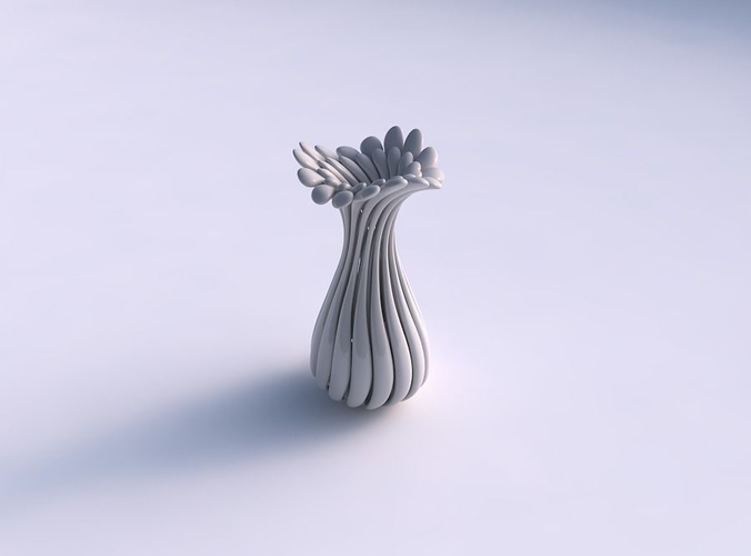 Vase small curved twisted with thick muscle structure and soft tips streched and wavy top