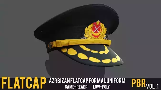 Azerbaijani Army Flat Cap hat  Military Worn-out Soldier  Low-poly 3D model