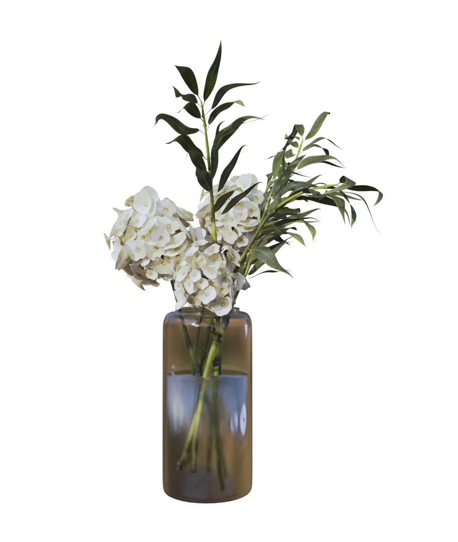 HYDRANGEA Bouquet with Eucalyptus Low-poly 3D model_1