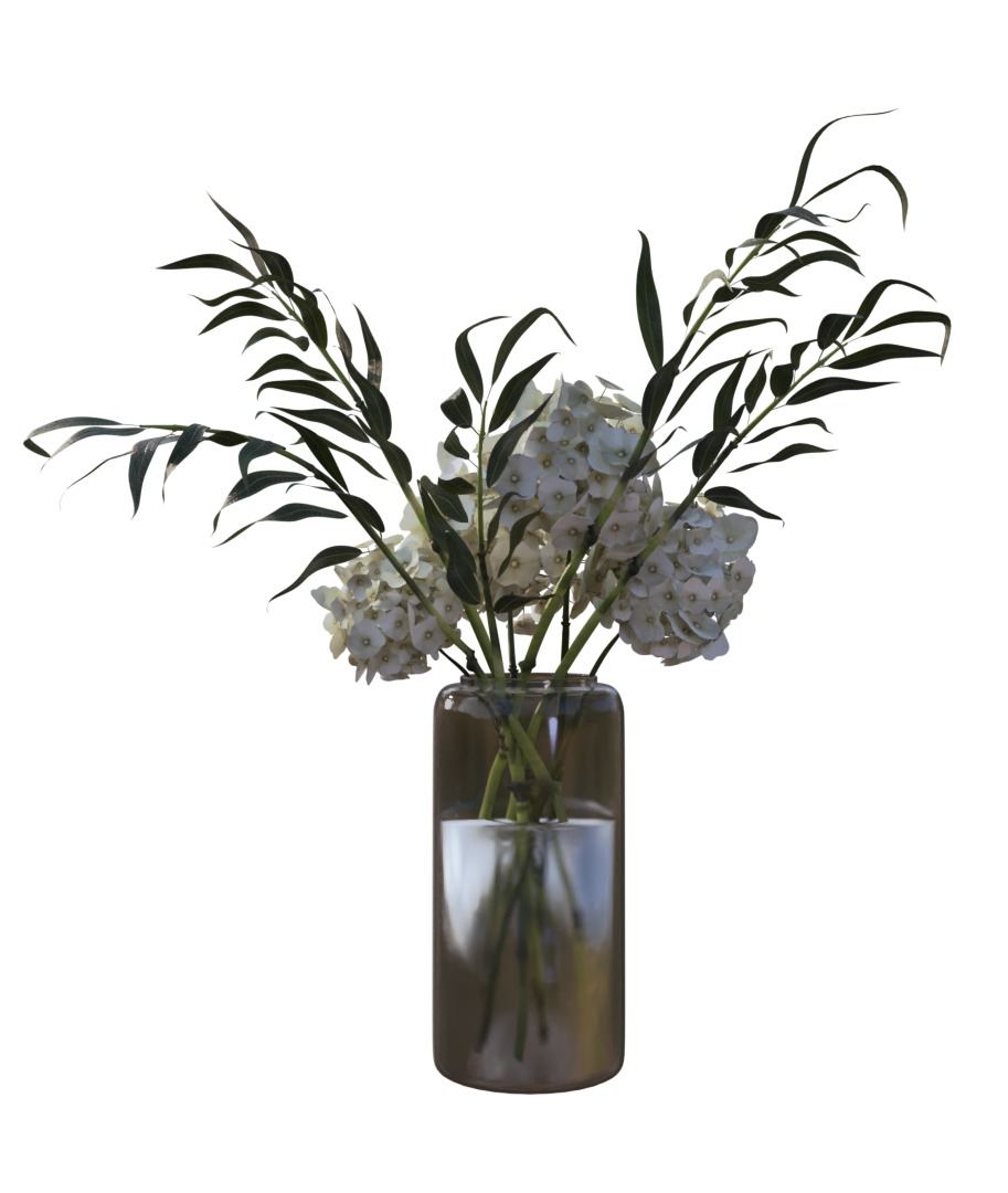 HYDRANGEA Bouquet with Eucalyptus Low-poly 3D model_2
