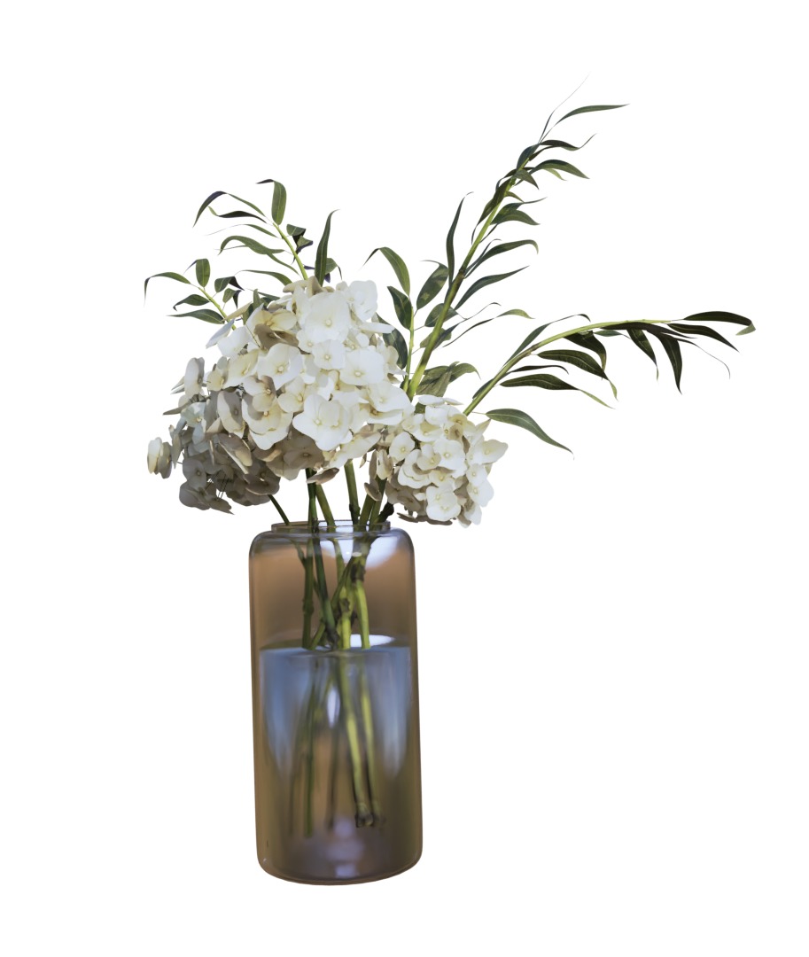 HYDRANGEA Bouquet with Eucalyptus Low-poly 3D model_4