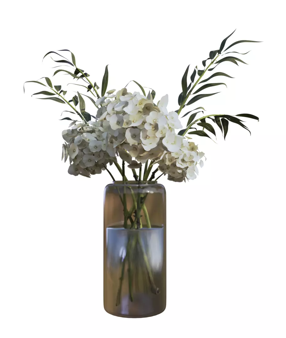 HYDRANGEA Bouquet with Eucalyptus Low-poly 3D model_0