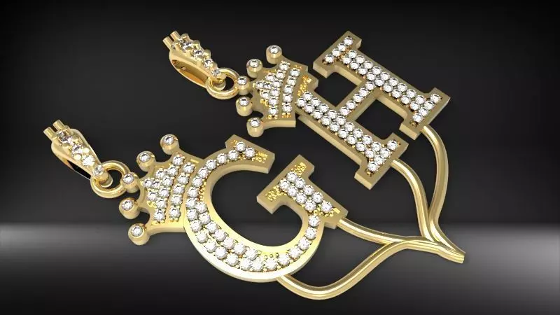 Alphabet Crown Diamond Pendant G and H 3D print model