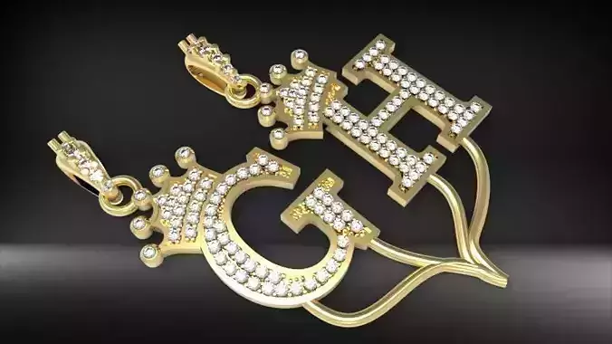 Alphabet Crown Diamond Pendant G and H